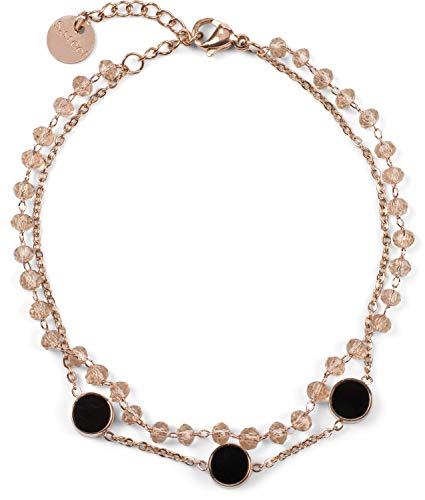 styleBREAKER Damen Edelstahl 2-reihige Layer Armkette mit Kunststoff Perlen und runden Anhängern, Ankerkette, Schmuck 05040186, Farbe:Rosegold/Rose von styleBREAKER