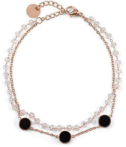styleBREAKER Damen Edelstahl 2-reihige Layer Armkette mit Kunststoff Perlen und runden Anhängern, Ankerkette, Schmuck 05040186, Farbe:Rosegold/Transparent von styleBREAKER