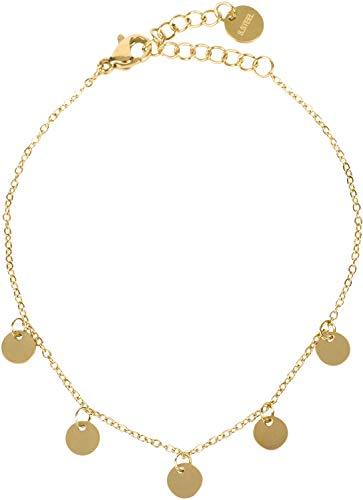 styleBREAKER Damen Edelstahl Armkette mit 5 Münz-Anhängern und Gliederkette, Schmuck, Ankerkette, Medaillons 05040187, Farbe:Gold von styleBREAKER