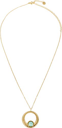 styleBREAKER Damen Edelstahl Kette mit rundem Amulett Anhänger und türkisem Naturstein, Halskette, Ankerkette 05030069, Farbe:Gold von styleBREAKER