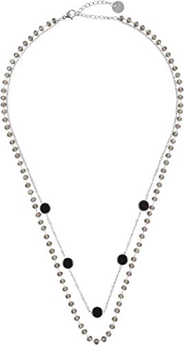 styleBREAKER Damen Edelstahl Layer Halskette 2-reihig mit Kunststoff Perlen und Anhängern, Ankerkette, Kette, Schmuck 05030067, Farbe:Silber/Grau von styleBREAKER