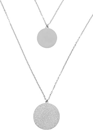 styleBREAKER Damen Edelstahl Layer Halskette 2-reihig mit glitzernden Medaillons, Ankerkette, Kette, Schmuck 05030065, Farbe:Silber von styleBREAKER