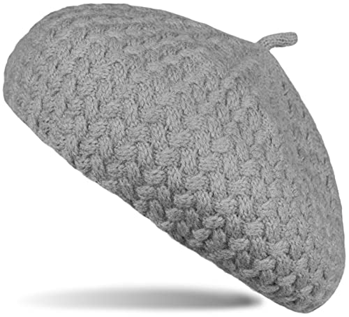 styleBREAKER Damen Feinstrick Baskenmütze mit Flechtmuster, Winter, Barett, Béret, Franzosen Mütze 04024201, Farbe:Grau von styleBREAKER