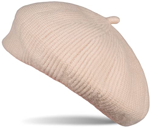 styleBREAKER Damen Feinstrick Baskenmütze mit dezentem Streifen Muster, Winter, Barett, Béret, Franzosen Mütze 04024200, Farbe:Beige von styleBREAKER