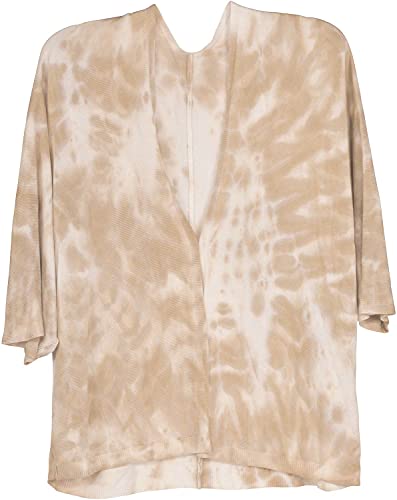 styleBREAKER Damen Feinstrick Cardigan Weste mit Batik Muster, 3/4 Ärmel, vorne offen, Strand, Festival, Kimono 08010080, Farbe:Beige von styleBREAKER