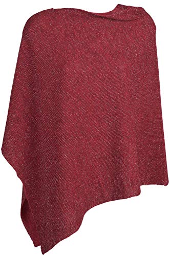 styleBREAKER Damen Feinstrick Poncho in Unifarben mit Glitzerfäden, asymmetrischer Schnitt, Ärmellos, Rundhals 08010075, Farbe:Bordeaux-Rot von styleBREAKER