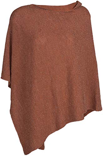 styleBREAKER Damen Feinstrick Poncho in Unifarben mit Glitzerfäden, asymmetrischer Schnitt, Ärmellos, Rundhals 08010075, Farbe:Cognac von styleBREAKER