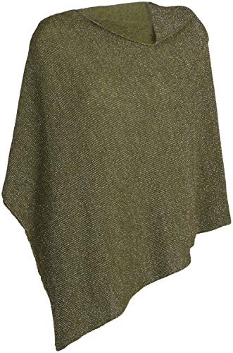 styleBREAKER Damen Feinstrick Poncho in Unifarben mit Glitzerfäden, asymmetrischer Schnitt, Ärmellos, Rundhals 08010075, Farbe:Oliv von styleBREAKER