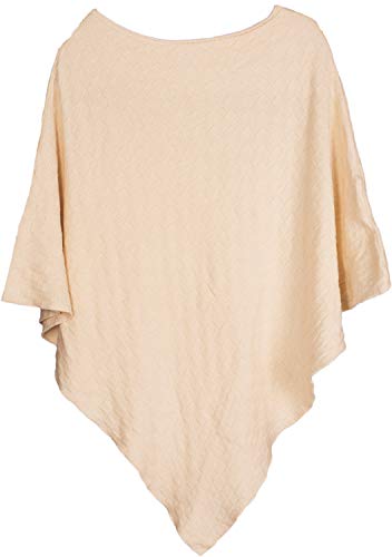 styleBREAKER Damen Feinstrick Poncho mit Karo Schachbrett Struktur, Rundhals 08010053, Farbe:Creme von styleBREAKER