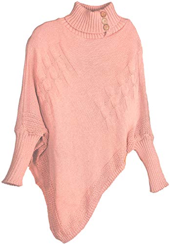 styleBREAKER Damen Feinstrick Poncho mit Zopfmuster und Ärmeln, Schalkragen 08010055, Farbe:Altrose von styleBREAKER