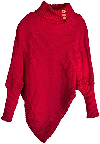 styleBREAKER Damen Feinstrick Poncho mit Zopfmuster und Ärmeln, Schalkragen 08010055, Farbe:Bordeaux-Violett von styleBREAKER