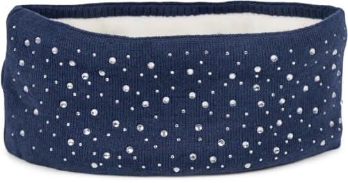 styleBREAKER Damen Feinstrick Stirnband mit Strass Nieten Applikation und weichem Fleece Innenfutter, Haarband, Headband 04026003, Farbe:Dunkelblau von styleBREAKER