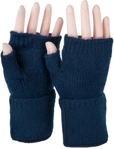 styleBREAKER Damen Fingerlose Strickhandschuhe Einfarbig mit Bund, warme Winter Handschuhe 09010052, Farbe:Dunkelblau von styleBREAKER