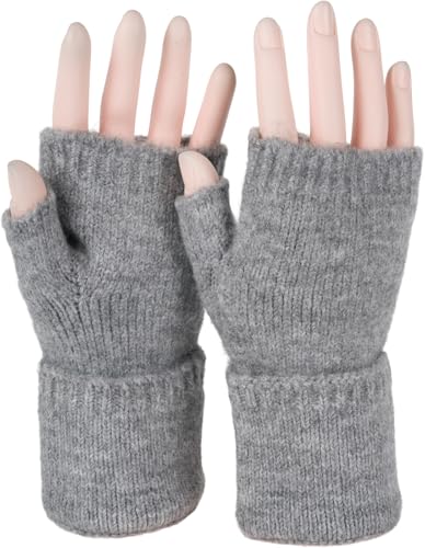 styleBREAKER Damen Fingerlose Strickhandschuhe Einfarbig mit Bund, warme Winter Handschuhe 09010052, Farbe:Grau meliert von styleBREAKER