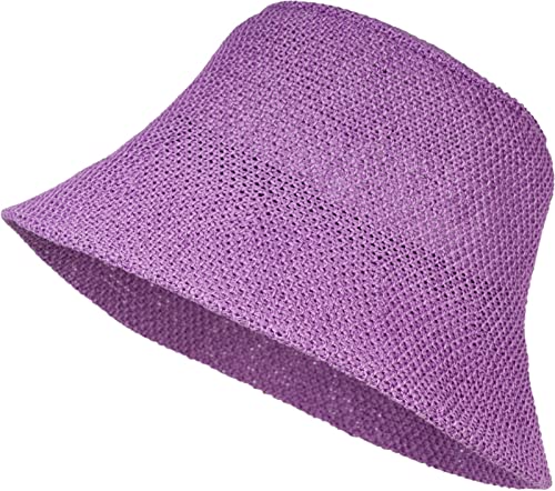 styleBREAKER Damen Fischerhut aus luftig gewebtem Papierstroh, Faltbarer Knautschhut, Sonnenhut, Bucket Hat 04025032, Farbe:Flieder von styleBREAKER