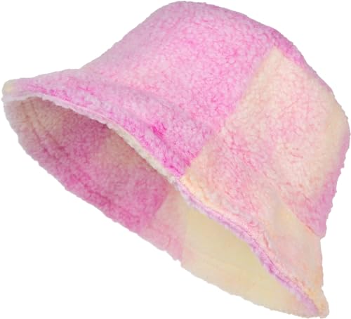 styleBREAKER Damen Fischerhut in Teddyfell im Ombré Look, Warmer Bucket Hat Herbst Winter, Farbverlauf Muster Bunt 04025038, Farbe:Pink-Gelb von styleBREAKER