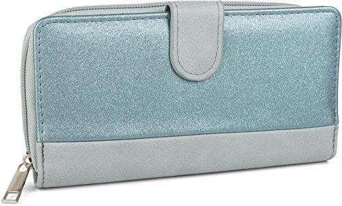 styleBREAKER Damen Geldbörse im 2-Tone Metallic Look mit Reißverschluss und Druckknopf - Portemonnaie mit viel Stauraum 02040082, Farbe:Hellblau/Blau von styleBREAKER