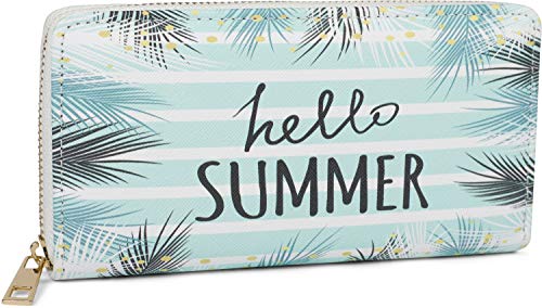 styleBREAKER Damen Geldbörse mit Hello Summer Print, Verschiedene Motive, Reißverschluss, Portemonnaie 02040142, Farbe:Türkis-Weiß von styleBREAKER