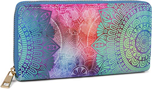 styleBREAKER Damen Geldbörse mit Paisley Ornament Muster, Mandala Stil, Reißverschluss, Portemonnaie 02040145, Farbe:Aquagrün-Violett-Pink von styleBREAKER