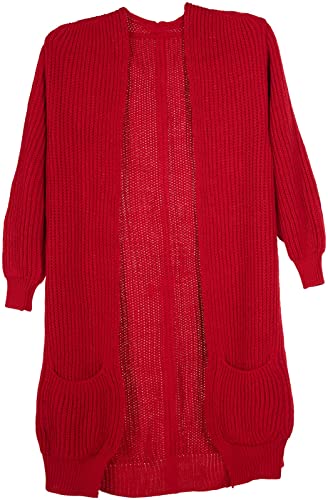 styleBREAKER Damen Grobstrick Cardigan mit aufgesetzten Taschen, Strickjacke ohne Verschluss, Strickmantel, OneSize 08010064, Farbe:Rot von styleBREAKER