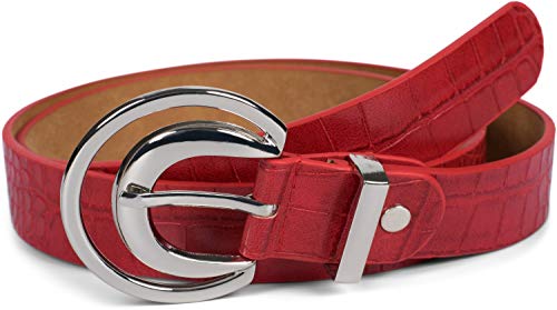 styleBREAKER Damen Gürtel Unifarben mit Oberfläche in Krokodilleder Optik und Halbmond förmiger Schließe, kürzbar 03010108, Farbe:Rot, Größe:100cm von styleBREAKER