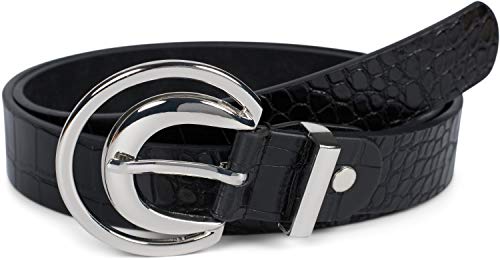 styleBREAKER Damen Gürtel Unifarben mit Oberfläche in Krokodilleder Optik und Halbmond förmiger Schließe, kürzbar 03010108, Größe:90cm, Farbe:Schwarz von styleBREAKER