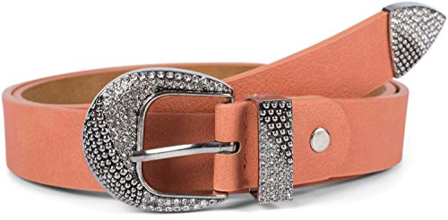 styleBREAKER Damen Gürtel Unifarben mit Strass verzierter Schließe, kürzbar 03010107, Größe:90cm, Farbe:Apricot von styleBREAKER