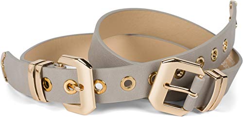 styleBREAKER Damen Gürtel mit doppelter goldener Schnalle und Lochnieten, B-Low Belt, Taillengürtel, kürzbar 03010121, Farbe:Hellgrau, Größe:95cm von styleBREAKER