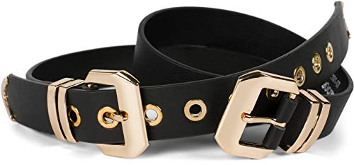 styleBREAKER Damen Gürtel mit doppelter goldener Schnalle und Lochnieten, B-Low Belt, Taillengürtel, kürzbar 03010121, Farbe:Schwarz, Größe:90cm von styleBREAKER