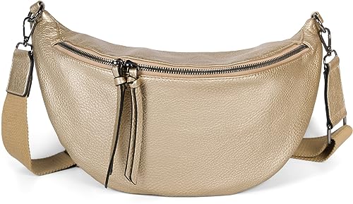 styleBREAKER Damen Halbmond Crossbody Schultertasche, abnehmbarer verstellbarer Schultergurt, Einfarbige Handtasche 02012386, Farbe:Gold von styleBREAKER