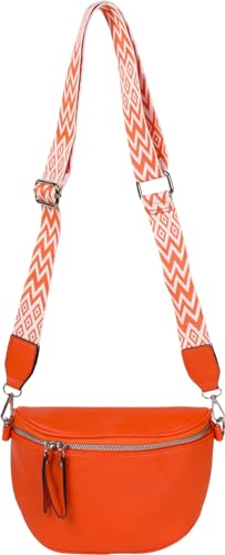 styleBREAKER Damen Halbmond Crossbody Schultertaschen Einfarbig, verstellbarer Schultergurt mit Zick-Zack Rauten Muster 02012401, Farbe:Orange von styleBREAKER