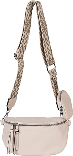 styleBREAKER Damen Halbmond Crossbody Schultertaschen Set 2-Teilig, Schultergurt mit Zick-Zack Rauten Muster 02012396, Farbe:Beige von styleBREAKER