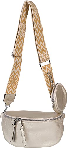 styleBREAKER Damen Halbmond Crossbody Schultertaschen Set 2-Teilig, Schultergurt mit Zick-Zack Rauten Muster 02012396, Farbe:Gold von styleBREAKER