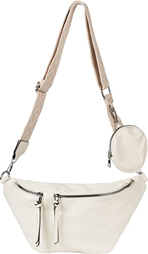 styleBREAKER Damen Halbmond Crossbody Schultertaschen Set 3-Teilig, Schultergurt mit Muster, Schlüsselanhänger, Börse 02012398, Farbe:Creme-Beige von styleBREAKER