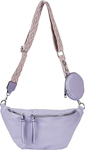 styleBREAKER Damen Halbmond Crossbody Schultertaschen Set 3-Teilig, Schultergurt mit Muster, Schlüsselanhänger, Börse 02012398, Farbe:Flieder von styleBREAKER