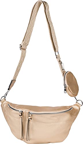 styleBREAKER Damen Halbmond Crossbody Schultertaschen Set 3-Teilig, Schultergurt mit Muster, Schlüsselanhänger, Börse 02012398, Farbe:Gold von styleBREAKER