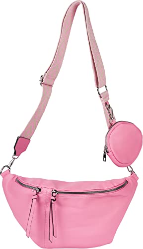 styleBREAKER Damen Halbmond Crossbody Schultertaschen Set 3-Teilig, Schultergurt mit Muster, Schlüsselanhänger, Börse 02012398, Farbe:Rosa von styleBREAKER