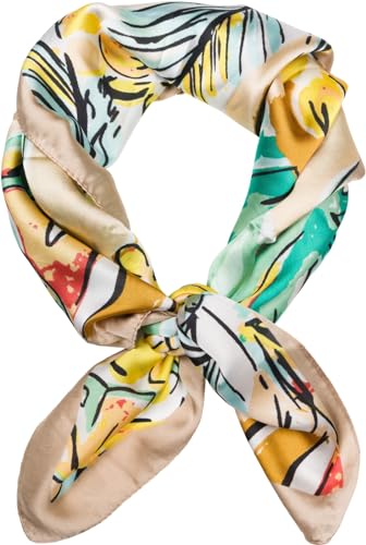 styleBREAKER Damen Halstuch mit Palmen Blätter Blüten Muster im Popart Style, Tuch Quadratisch, Vierecktuch Bunt, Kopftuch 01016237, Farbe:Hellbraun von styleBREAKER