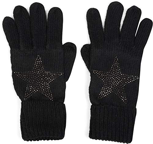 styleBREAKER Damen Handschuhe mit Strass Nieten Stern Applikation und doppeltem Bund, warme Strickhandschuhe 09010008, Farbe:Schwarz von styleBREAKER