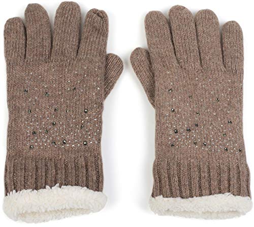 styleBREAKER Damen Handschuhe mit Strass und Fleece, warme Thermo Strickhandschuhe, Fingerhandschuhe, Winter 09010010, Farbe:Braun von styleBREAKER