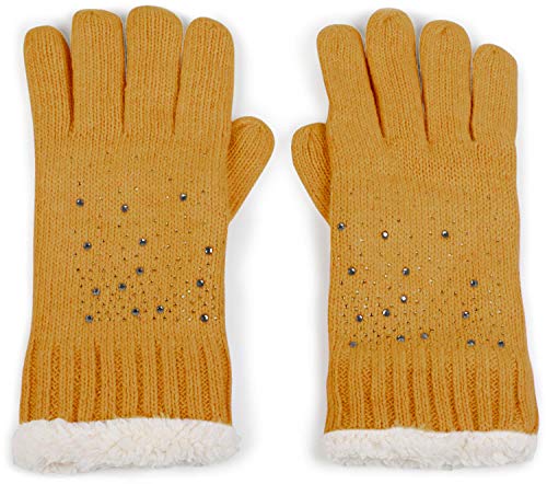 styleBREAKER Damen Handschuhe mit Strass und Fleece, warme Thermo Strickhandschuhe, Fingerhandschuhe, Winter 09010010, Farbe:Curry von styleBREAKER