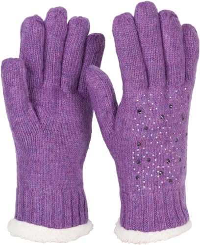 styleBREAKER Damen Handschuhe mit Strass und Fleece, warme Thermo Strickhandschuhe, Fingerhandschuhe, Winter 09010010, Farbe:Violett von styleBREAKER