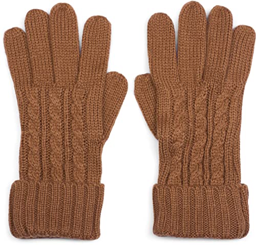 styleBREAKER Damen Handschuhe mit Zopfmuster und doppeltem Bund, warme Strickhandschuhe, Fingerhandschuhe 09010009, Farbe:Cognac von styleBREAKER