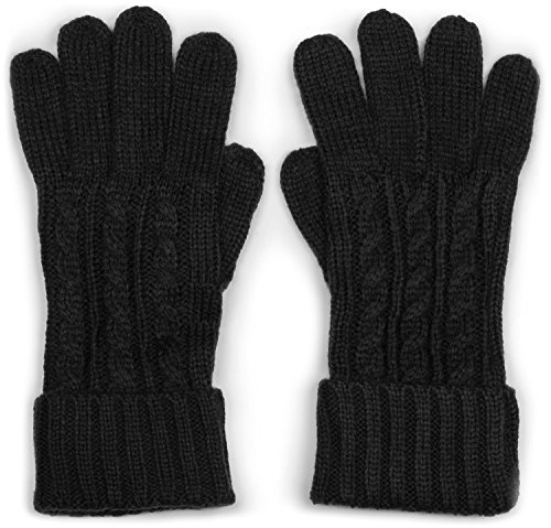 styleBREAKER Damen Handschuhe mit Zopfmuster und doppeltem Bund, warme Strickhandschuhe, Fingerhandschuhe 09010009, Farbe:Schwarz von styleBREAKER