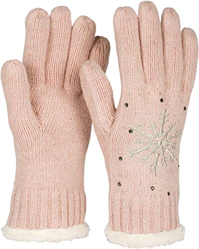 styleBREAKER Damen Handschuhe mit gestickter Schneeflocke, Strass und Fleece, warme Thermo Winter Strickhandschuhe 09010020, Farbe:Altrose von styleBREAKER