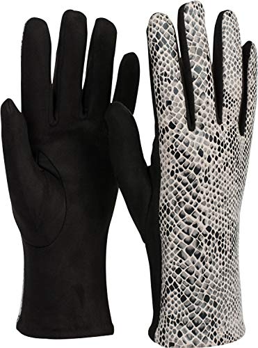 styleBREAKER Damen Handschuhe mit glänzender Schlangen Optik und Fleece Futter, Fingerhandschuhe, Winter 09010023, Farbe:Schwarz-Weiß von styleBREAKER