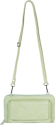 styleBREAKER Damen Handy Geldbörse mit Schultergurt und RFID Kartenhülle | Crossbody Umhängetasche mit Handyfach Reißverschluss Clutch 20x11 cm, Farbe:Lindgrün von styleBREAKER