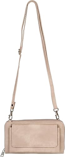 styleBREAKER Damen Handy Geldbörse mit Schultergurt und RFID Kartenhülle | Crossbody Umhängetasche mit Handyfach Reißverschluss Clutch 20x11 cm, Farbe:Taupe von styleBREAKER