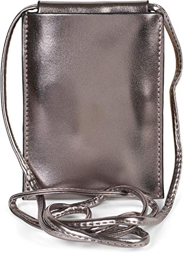 styleBREAKER Damen Handy Umhängetasche in Metallic, Schultertasche, Handy-Tragetasche, Mini Bag 02012307, Farbe:Platin metallic von styleBREAKER