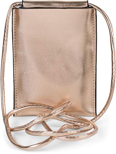 styleBREAKER Damen Handy Umhängetasche in Metallic, Schultertasche, Handy-Tragetasche, Mini Bag 02012307, Farbe:Rosegold von styleBREAKER
